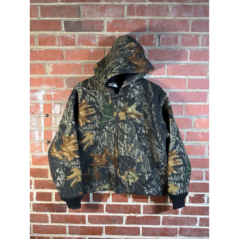 Vintage Y2k Camptown Camo Fleece Hoodie Hooded USA Made Zip Up Adult Small
